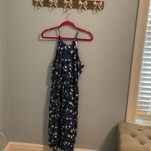 LOFT Navy and White Midi Dress